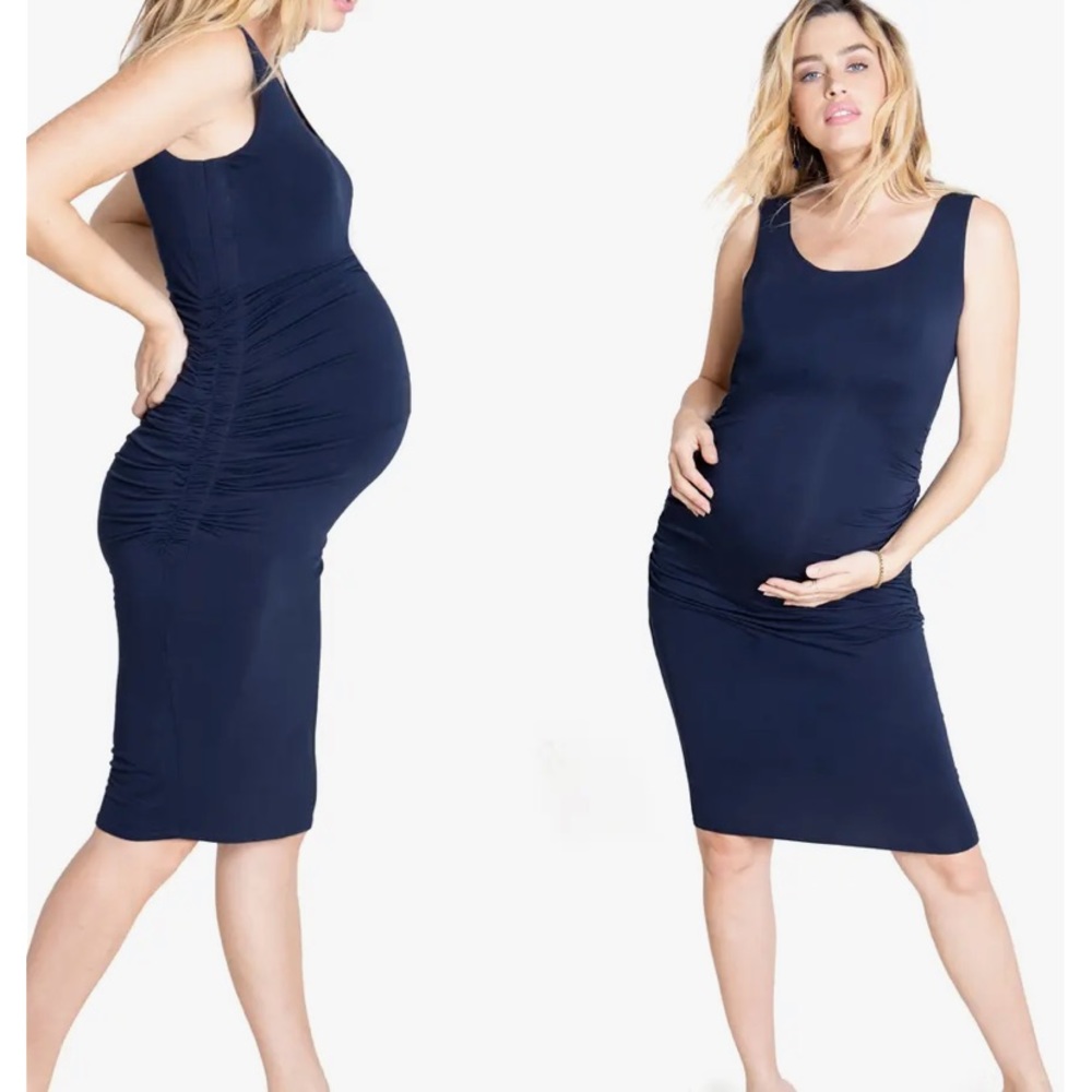 Ingrid & Isabel Ruched Maternity Navy Tank Dress, Size Small